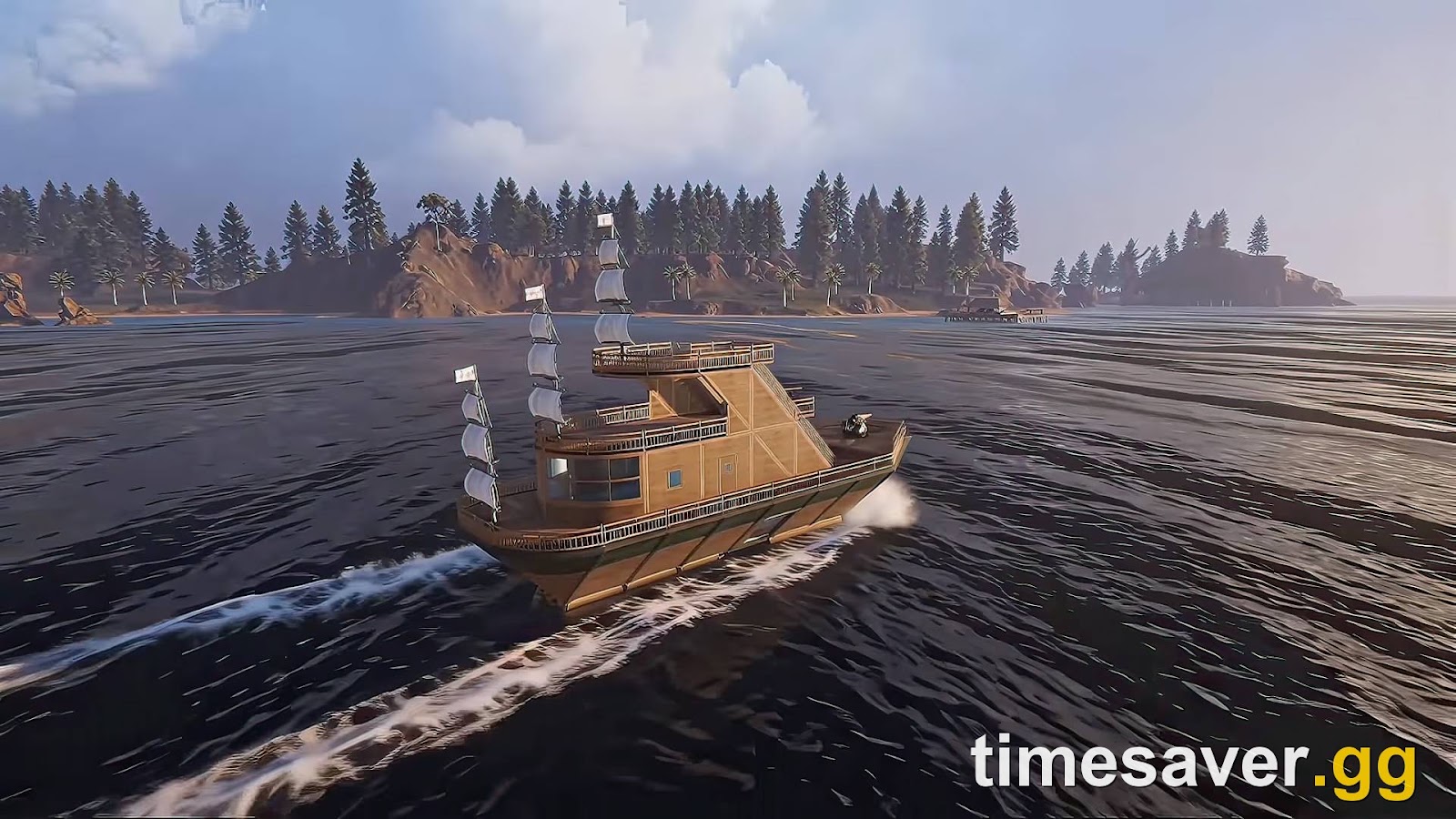 A player-built Once Human ship sailing the open ocean as a mobile sea base at the Isles of Abyss launch