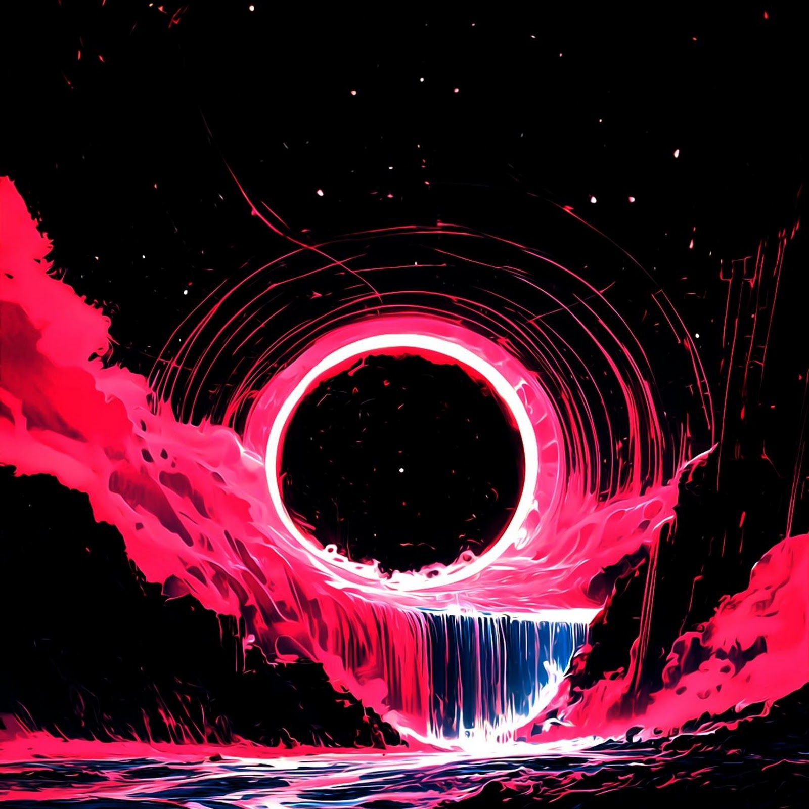 Download Surreal Pink Eclipse Over Waterfall Full HD iPhone