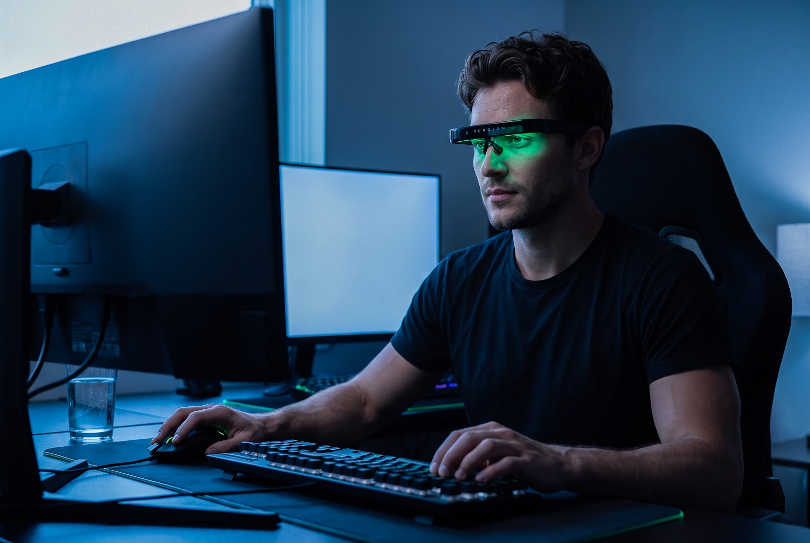 Homem usando o CIRCADIAN em frente ao computador