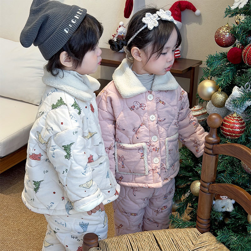 Padded children's pajama set, 3-layered, warm for winter