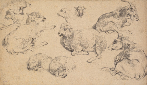Sheet of Studies with Sheep Goats and Dogs c 1780