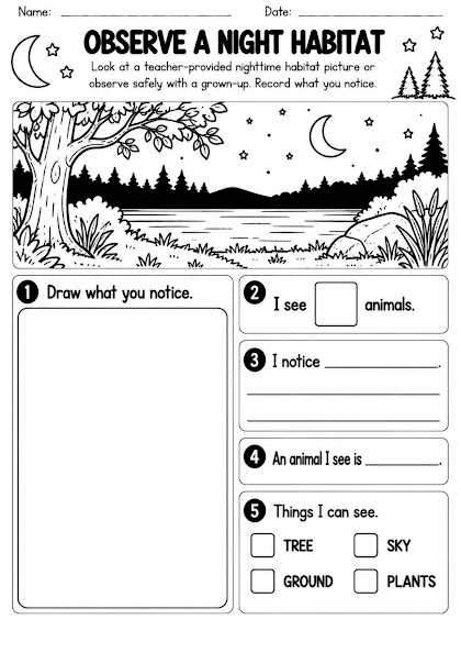 Night Habitat Observation Worksheet