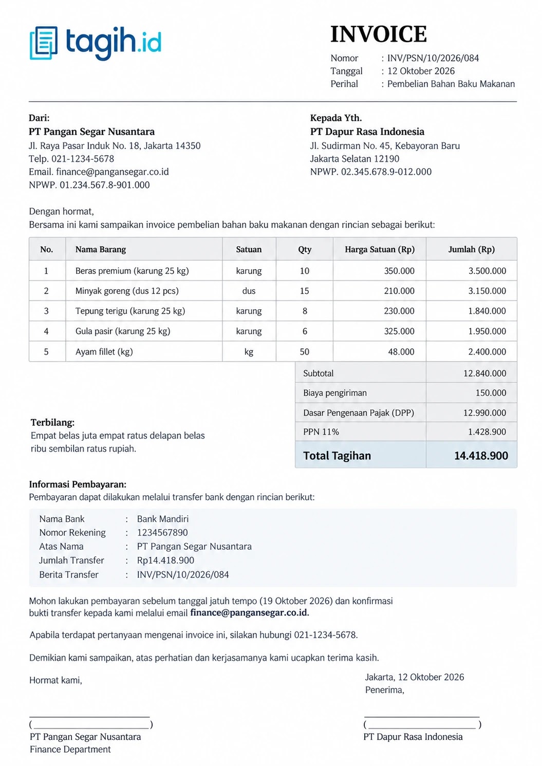 Contoh Invoice Penjualan Barang