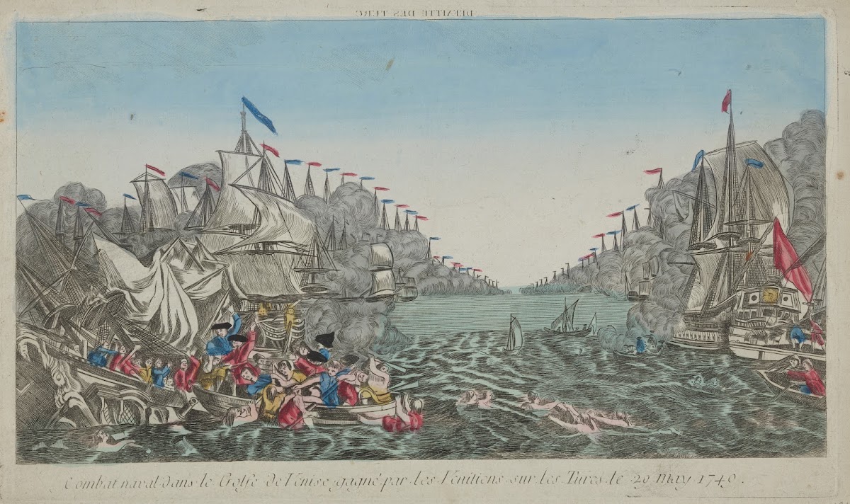 Naval battle in the Gulf of Venice won by the Venetians against the Turks on the