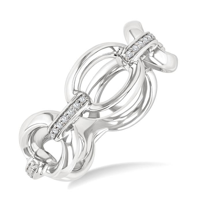 Silver Bold Oval Shape Link Diamond Ring
