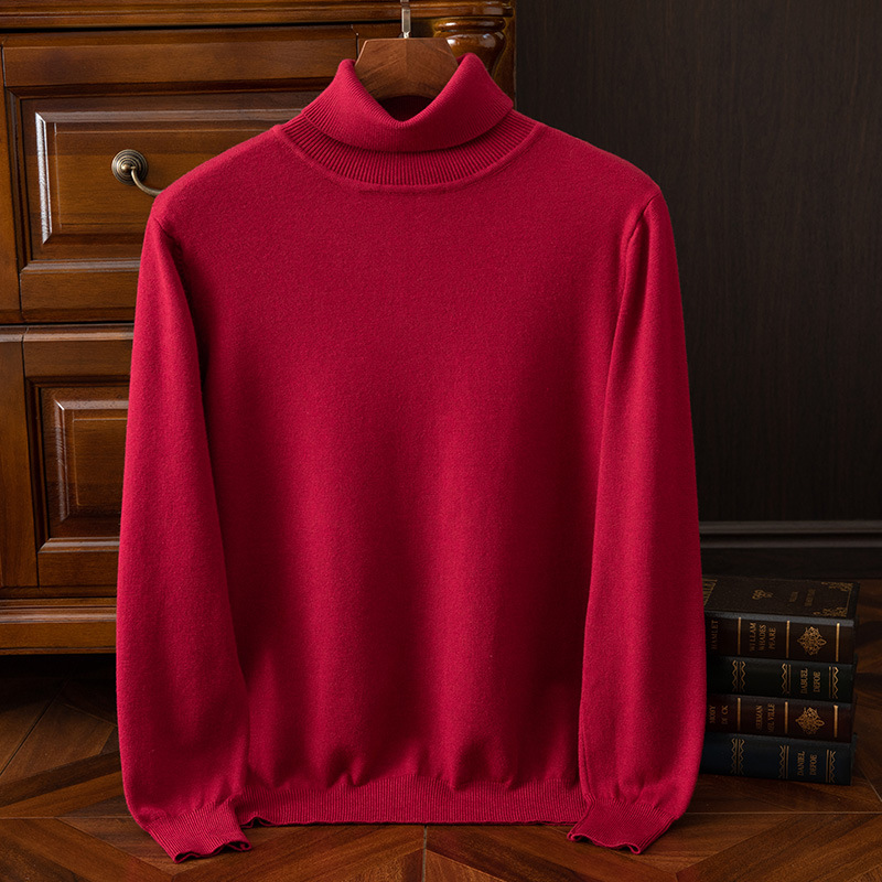 Men's knitted sweater, roll neck, solid color, casual