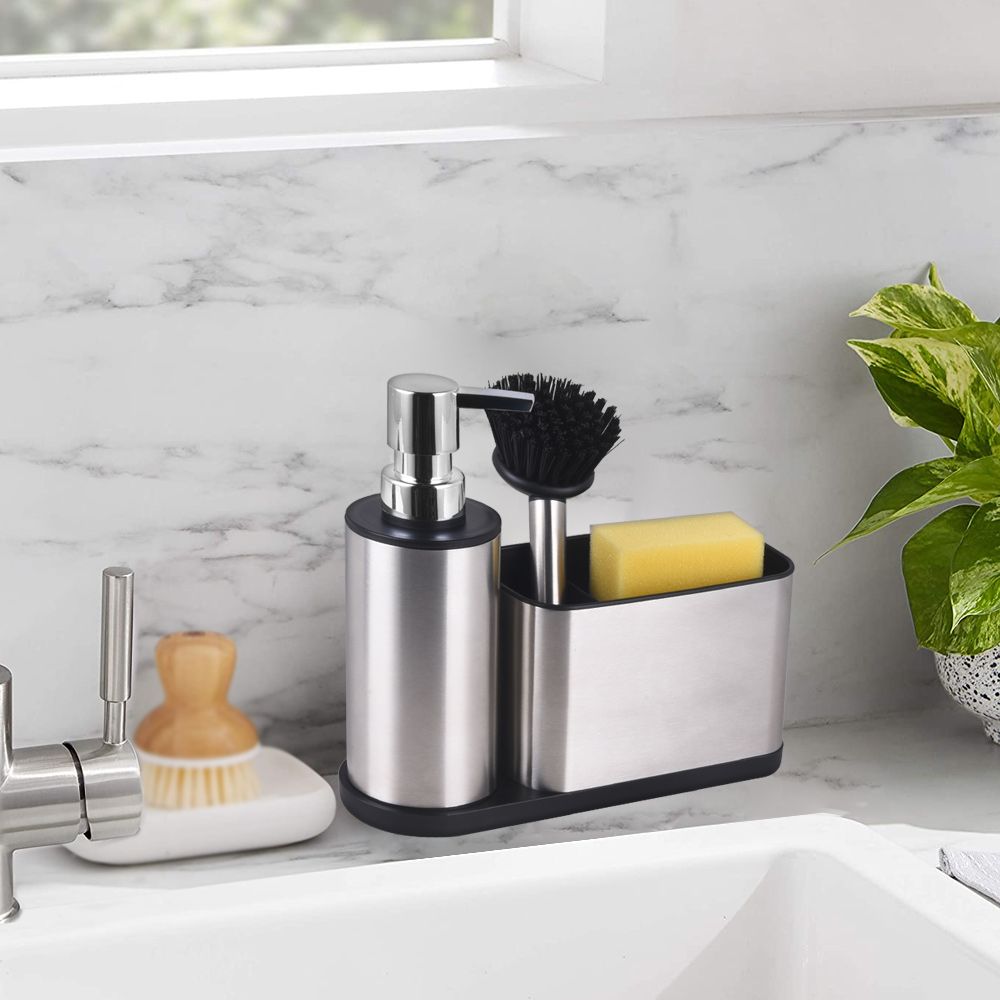 Organizador para fregadero de acero inoxidable Link Life™ con dispensador de jabón