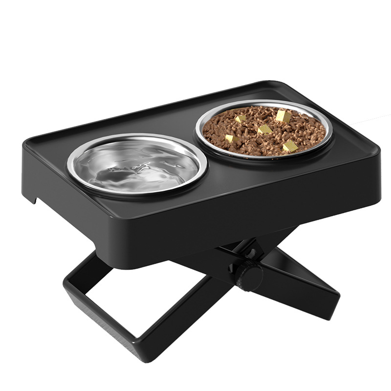 Elevated double bowl made of stainless steel for large dogs