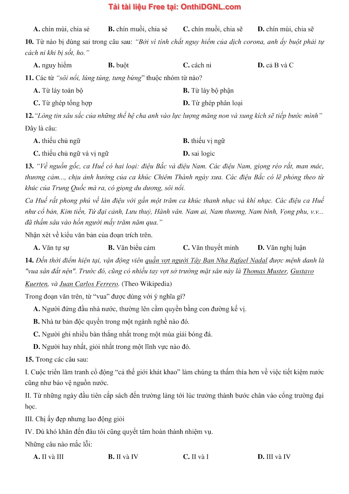 500 bài tập môn Ngữ Văn - Ôn thi ĐGNL ĐHQG TP HCM Phần 5