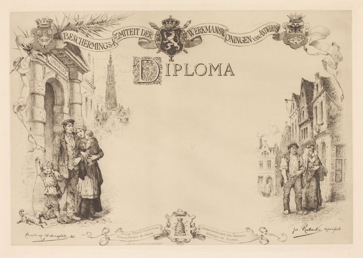 Diploma with a family on the street to the left and right