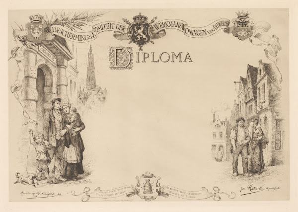 Diploma with a family on the street to the left and right