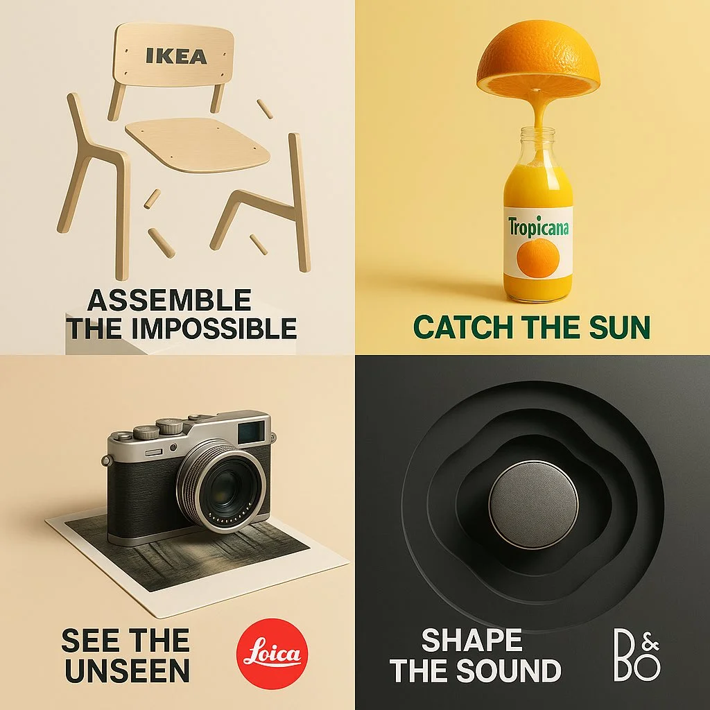 Póster publicitario conceptual minimalista surrealista para {NOMBRE DE LA MARCA O DEL PRODUCTO}