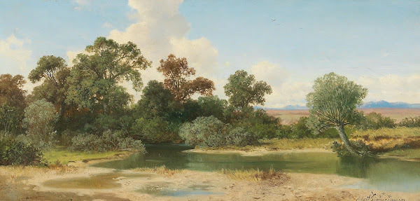 Open Landscape With The Alpine Foothills And Stream