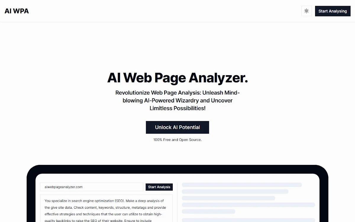 Captura de AI Web Page Analyzer (AI WPA)