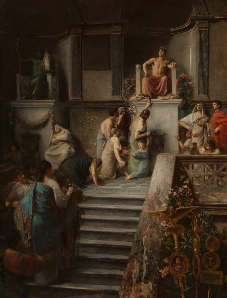Caligula indulging in the worship of the people 1877