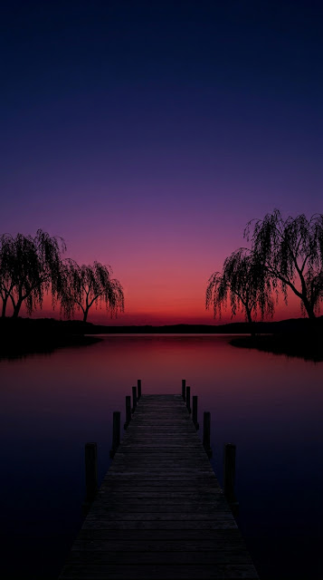 Minimalist Lakeside Sunset Pier Silhouette Mobile Wallpaper - Free mobile Wallpaper