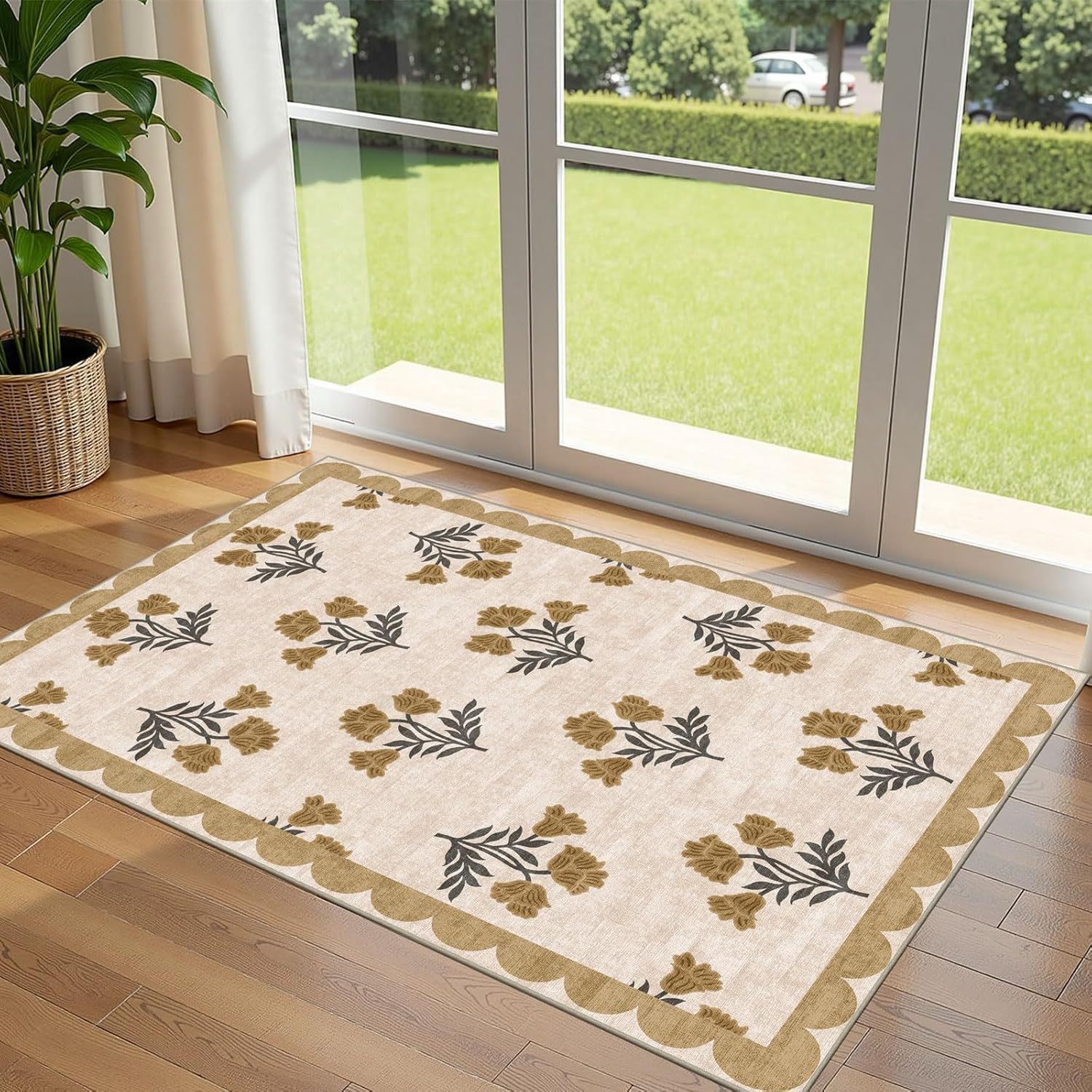 Entrance mat with floral pattern, washable
