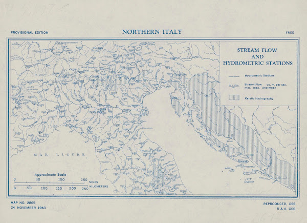 Northern Italy  stream flow and hydrometric stations 1943