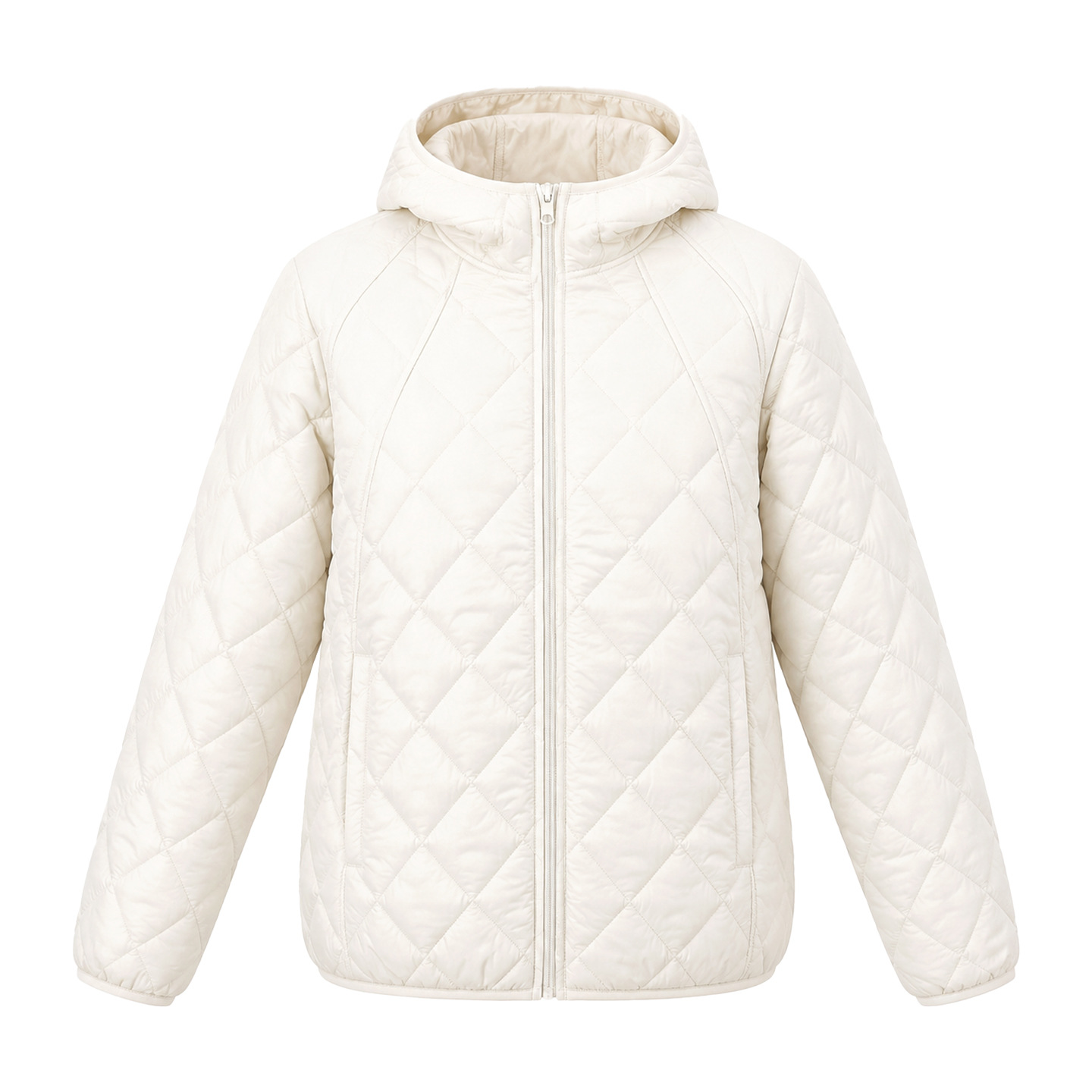 Light women's quilted jacket with hood, loose fit