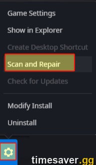 Battle.net desktop client with the Scan and Repair option open — the fastest fix for a corrupted-files disconnect