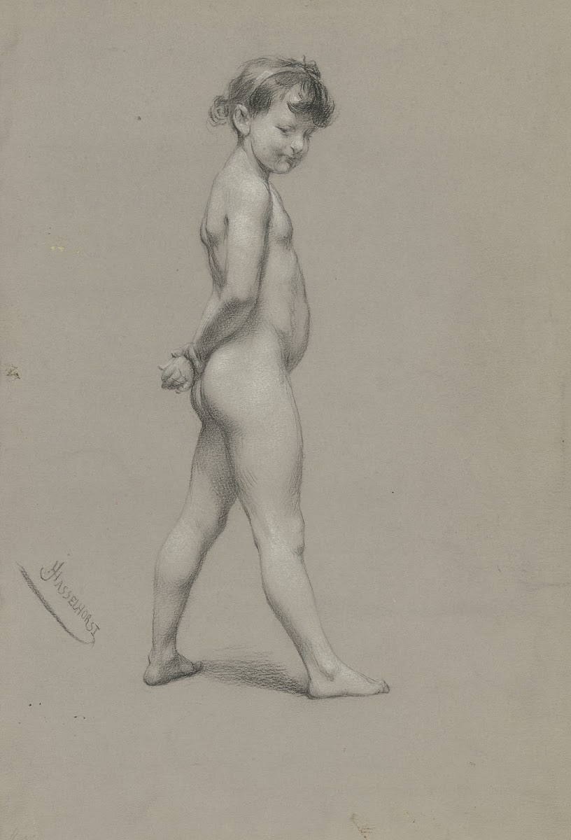 Akt nach einem kleinem Mädchen in ganzer Figur nach rechts