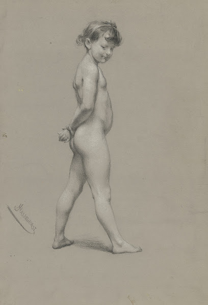 Akt nach einem kleinem Mädchen in ganzer Figur nach rechts