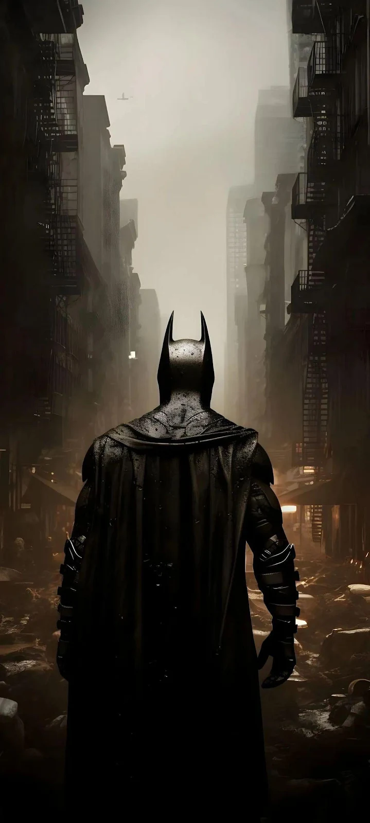 Batman Overlooking Gotham City - Digital Concept Art Full HD iPhone Wallpaper (1080x2402)