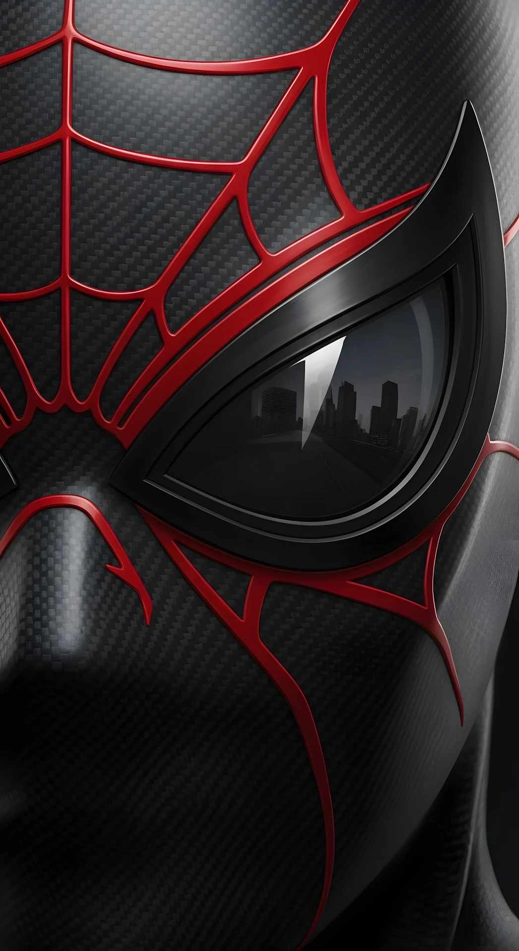 Tactical Carbon Fiber Spider-Man Mask Close-up View - Free 4K mobile Wallpaper