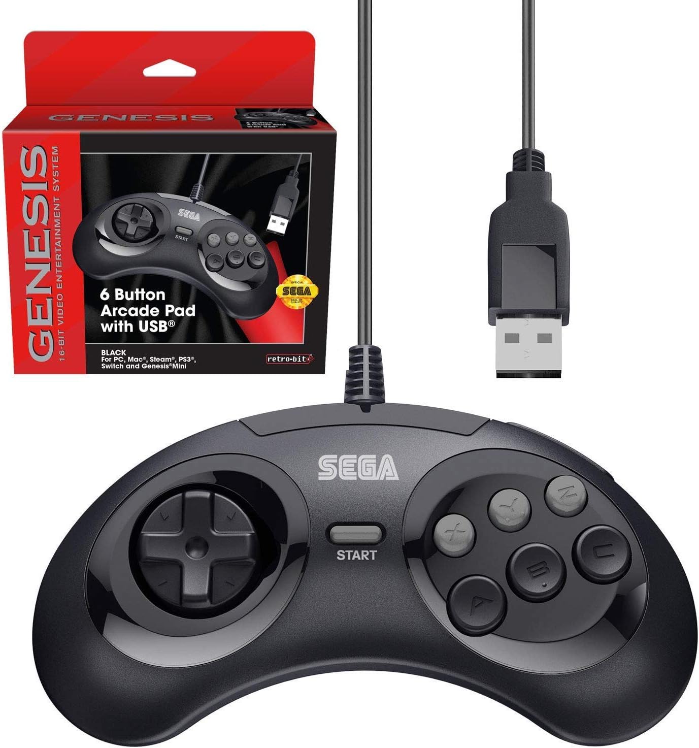 Retro-Bit Mando USB Oficial Sega Mega Drive de 6 Botones
