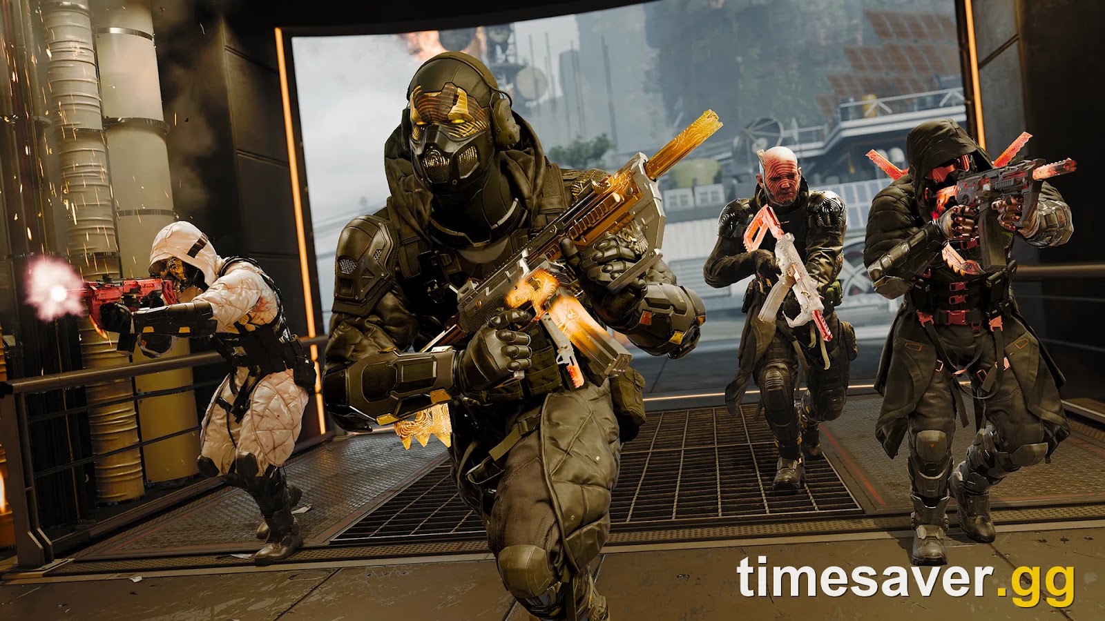 Black Ops 7 Endgame Avalon PvE gameplay — a squad pushes through an exposure zone with tracer weapons