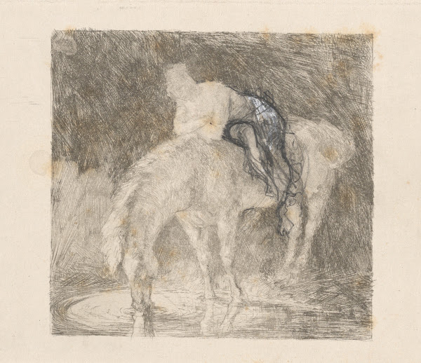 Amazone ihr Pferd tränkend circa 1885