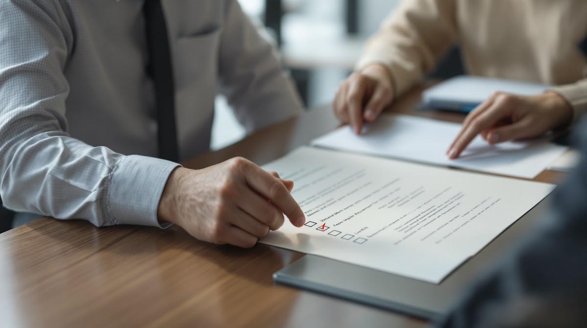 국가유공자 혜택  국가유공자 혜택을 활용하는 체크리스트를 작성하는 모습, 보훈청 상담원과 유공자 가족이 공식 안내문과 서류를 함께 점검하고 혜택 품질을 검증하는 상황, 체크박스와 문서 검토 장면