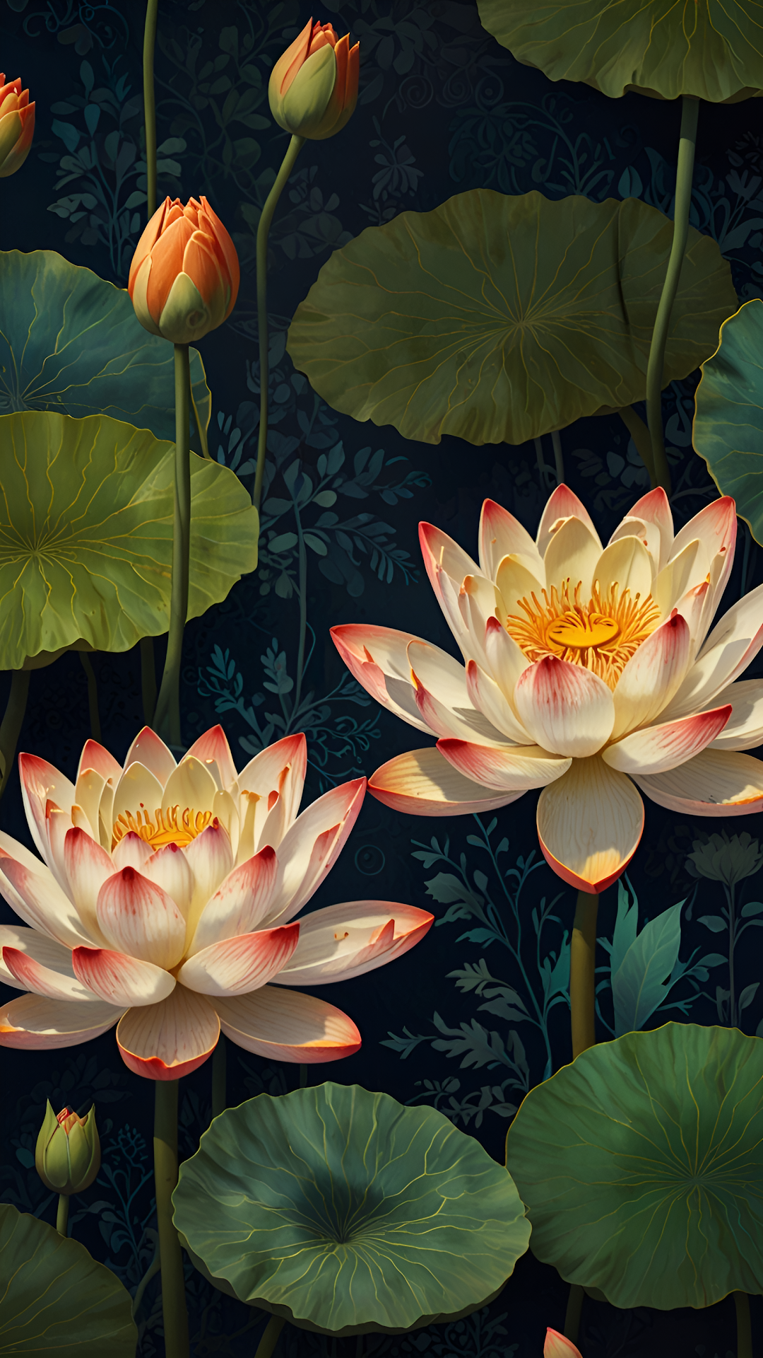 Dramatic White and Pink Lotus Blooms on Dark Background - Free 4K mobile Wallpaper