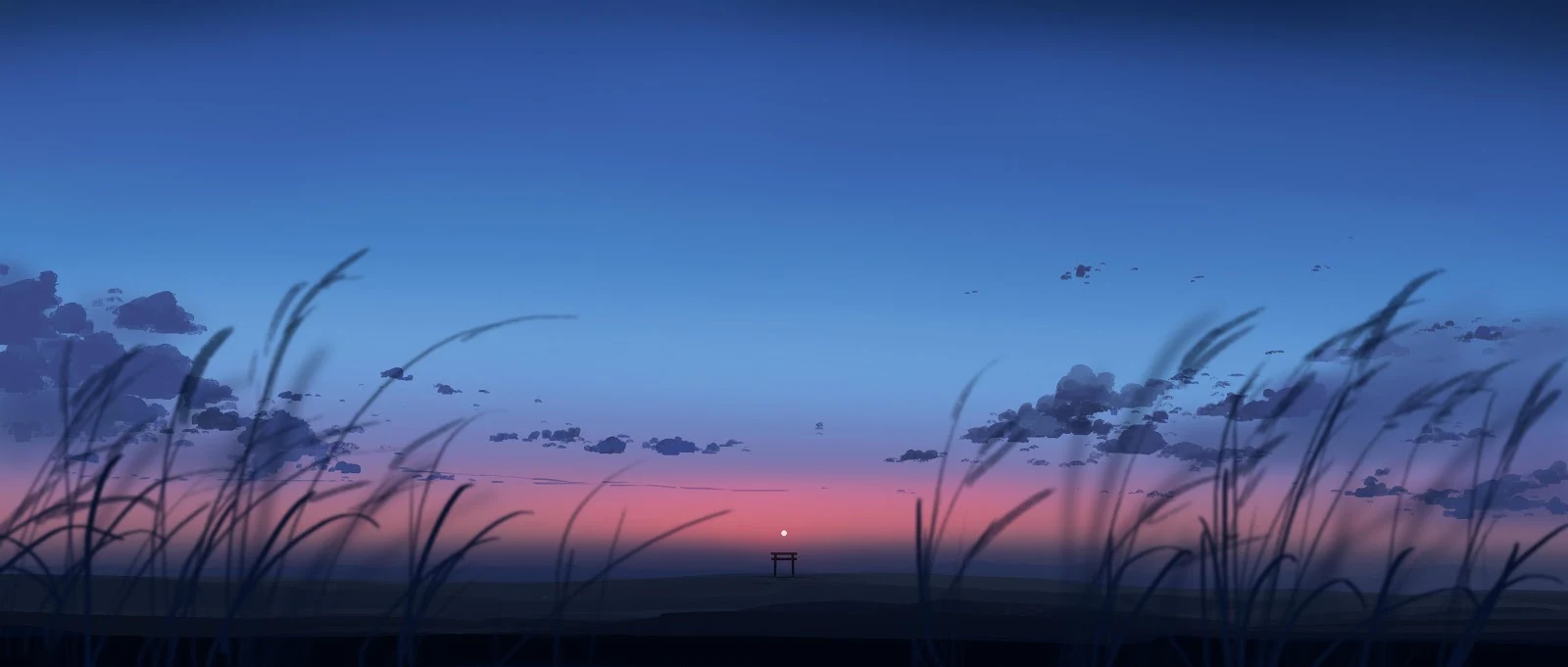 Dusk Sky With Torii Gate - Digital Anime Art 4K Wallpaper (5640x2400)