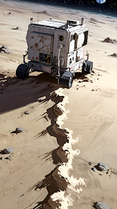 Planetary Exploration Rover on Desolate Sandy Surface