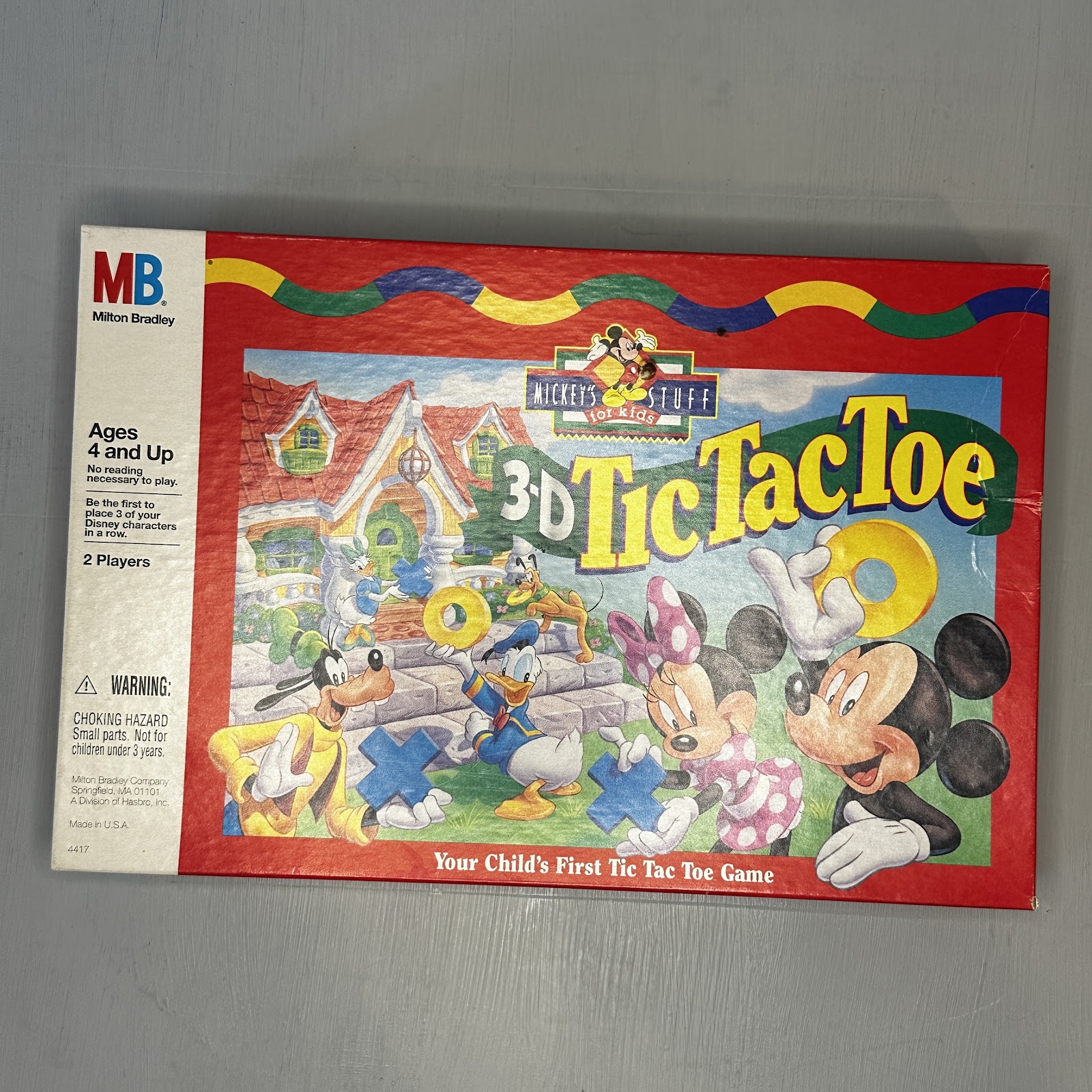 Milton Bradley Mickey's Stuff for Kids 3-D Tic-Tac-Toe game box featuring the Disney Sensational Six characters