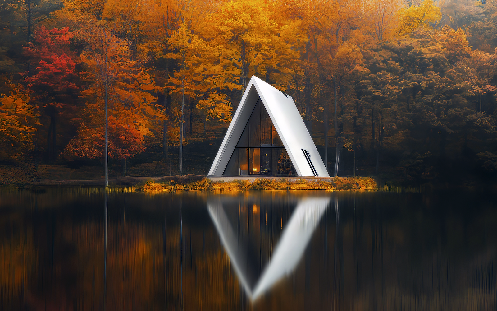 Autumn Lake House Wallpaper