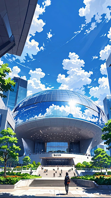 Low Angle View of Futuristic Glass Dome Building Anime Style - Free mobile Wallpaper