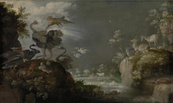 Paradijselijk landschap met dieren 17th century