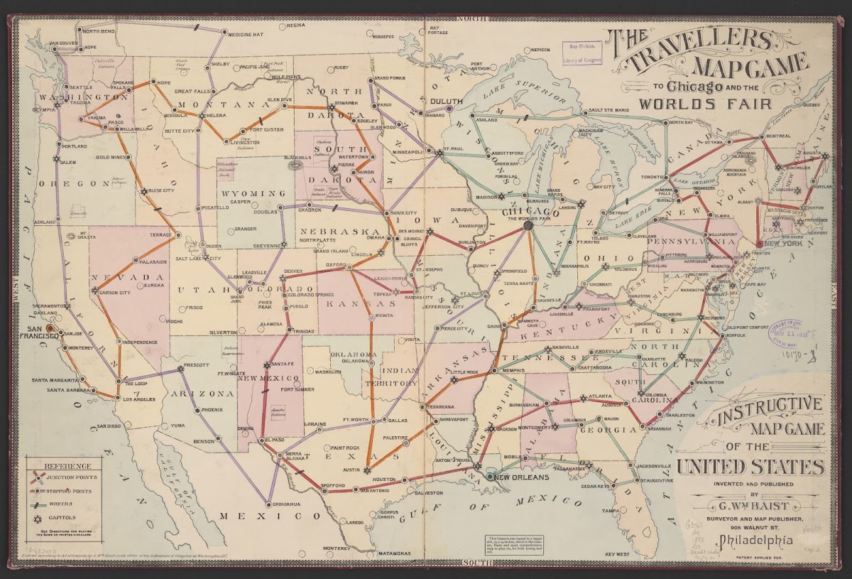 The travellers map game to Chicago and the Worlds Fair 1893