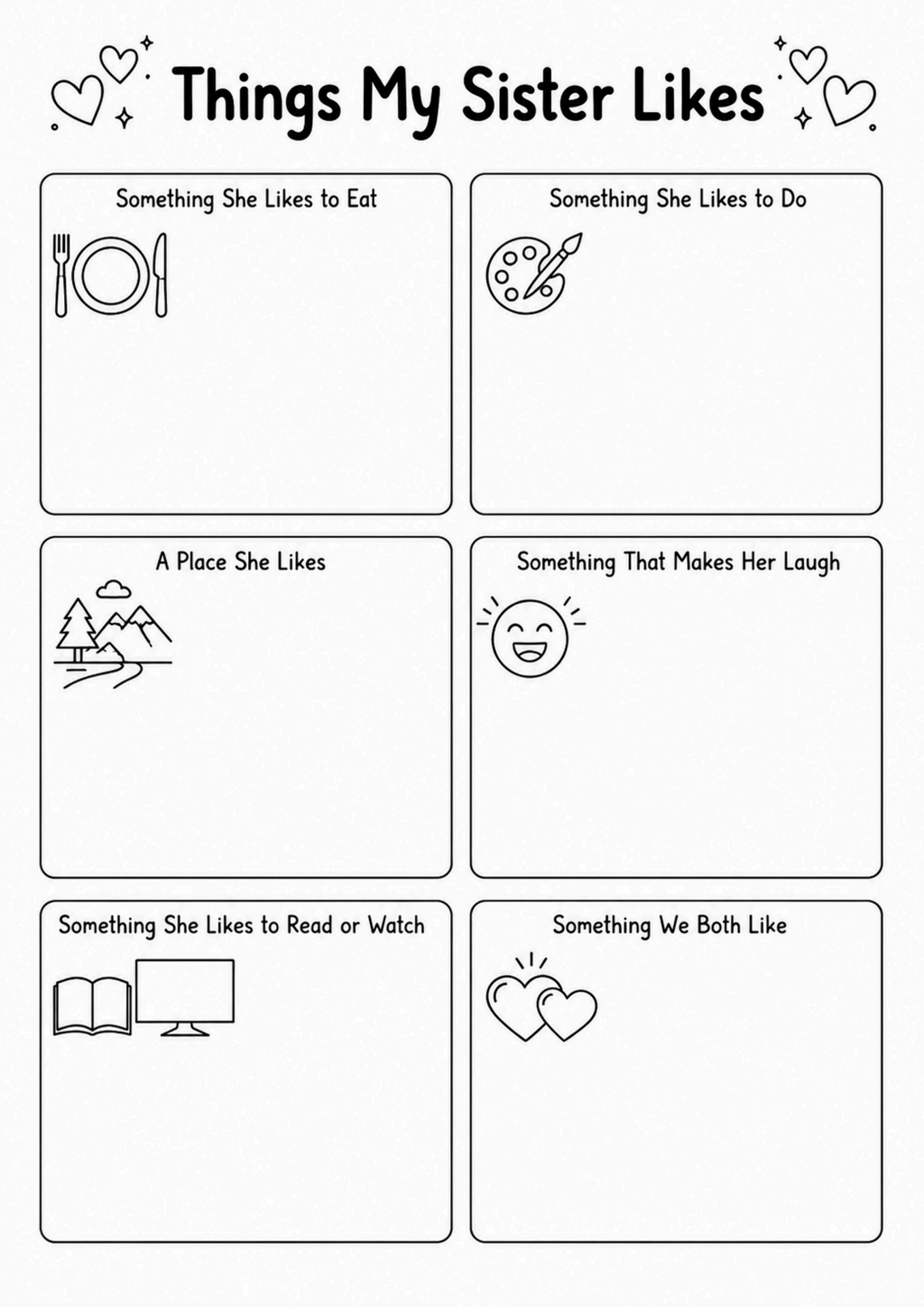 Things My Sister Likes Worksheet