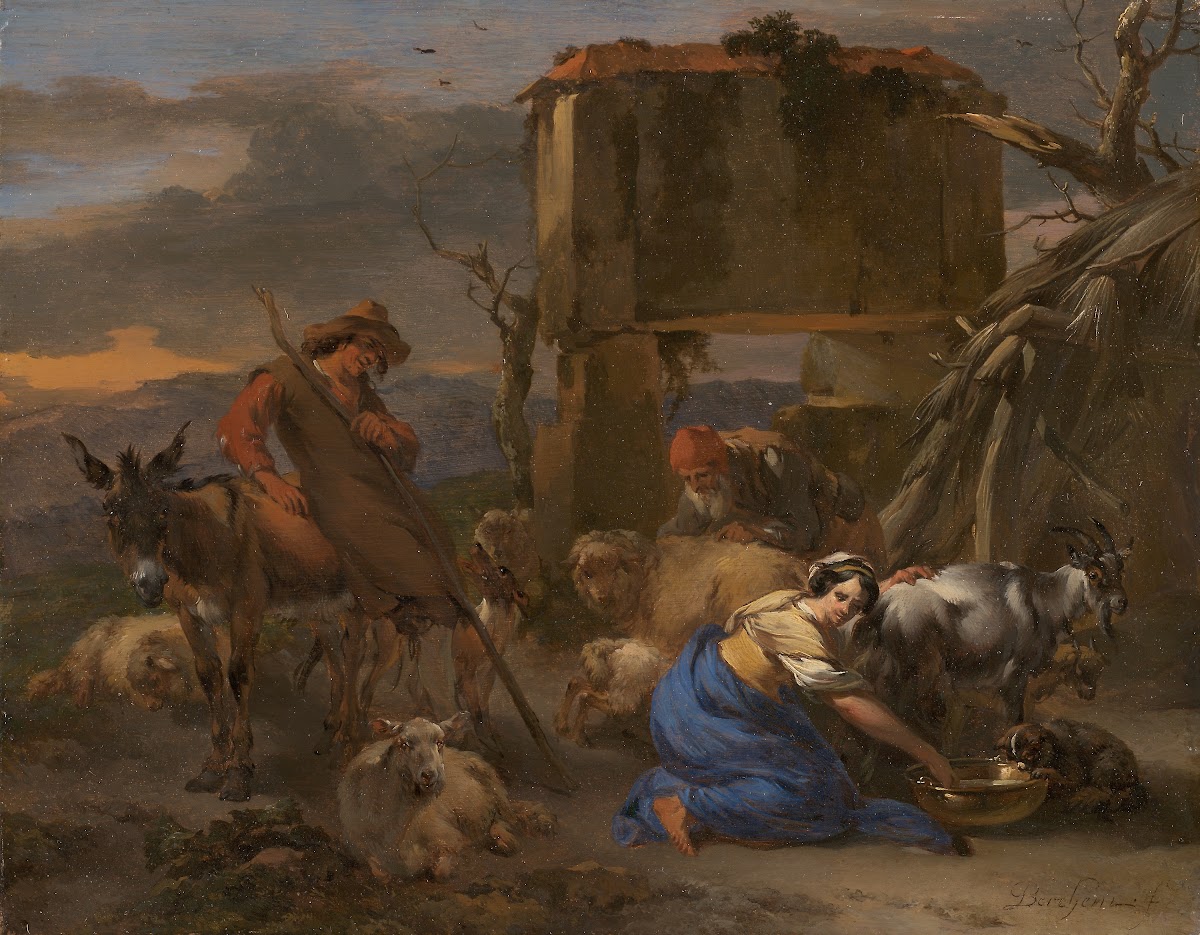 Pastoral Scene with a Shepherdess Milking a Goat 1665 70