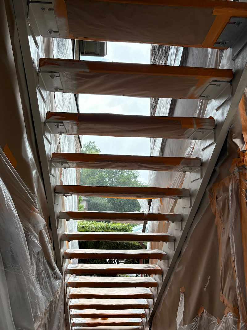 The Knoll, metal stair condition before coating — view 2
