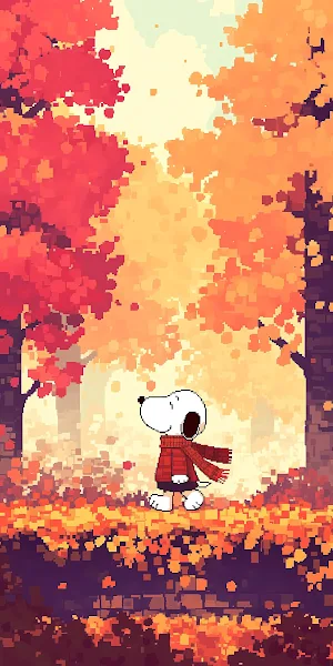 Snoopy, Autumn, Pixel Art, Peanuts 4K iPhone Wallpaper Background