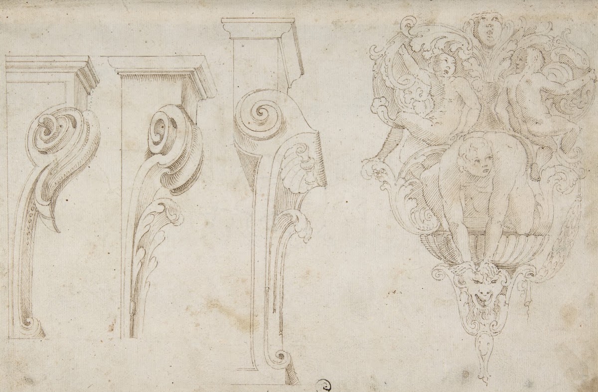 Design for Three Consoles Decorated with Foliage and Volutes and a Console with