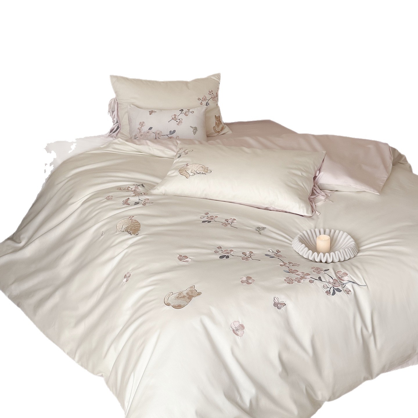 Cotton bedding set, 100s satin, embroidered