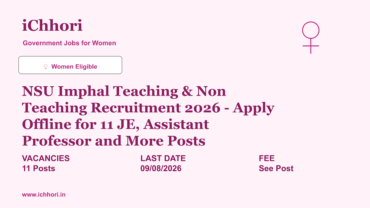 NSU Imphal Teaching & Non Teaching Recruitment 2026 - Apply Offline for 11 JE, Assistant Professor and More Posts - iChhori
