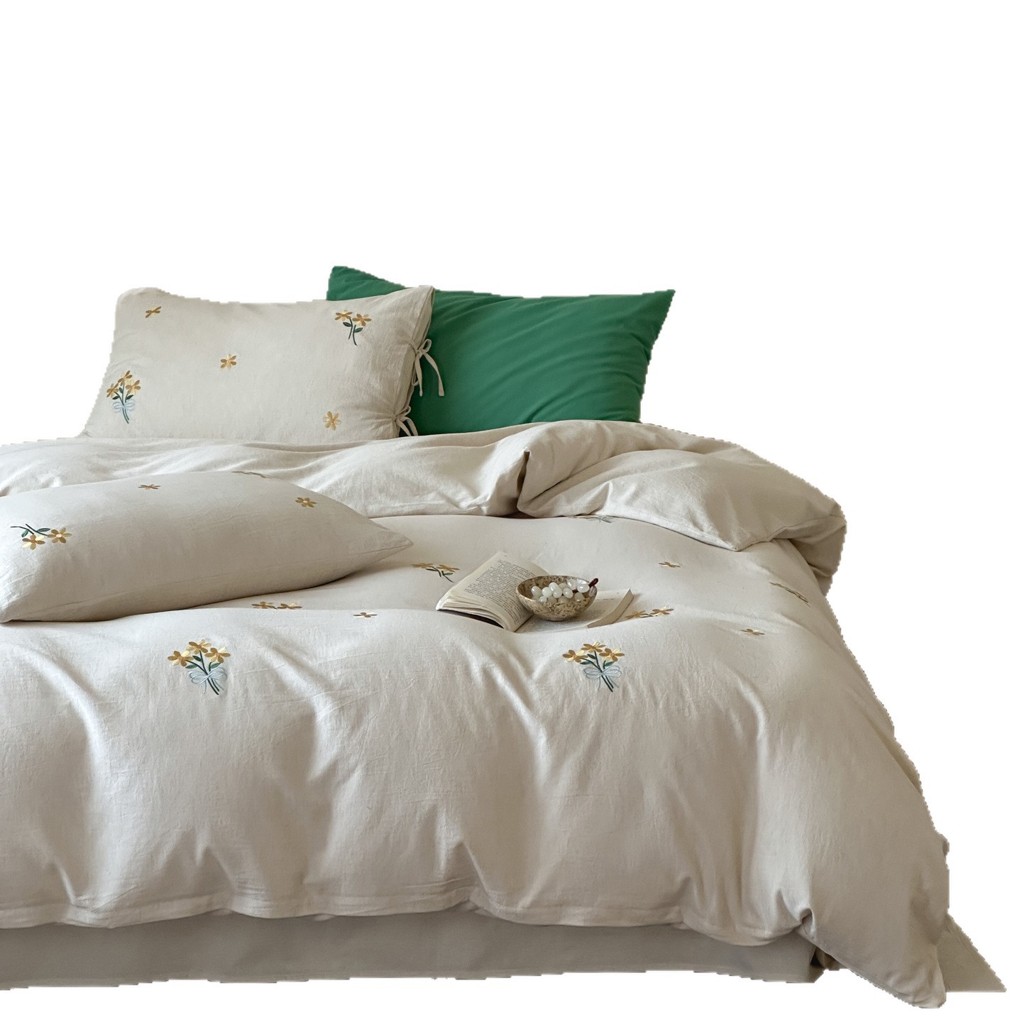 Bedding set, linen-cotton mix, embroidered