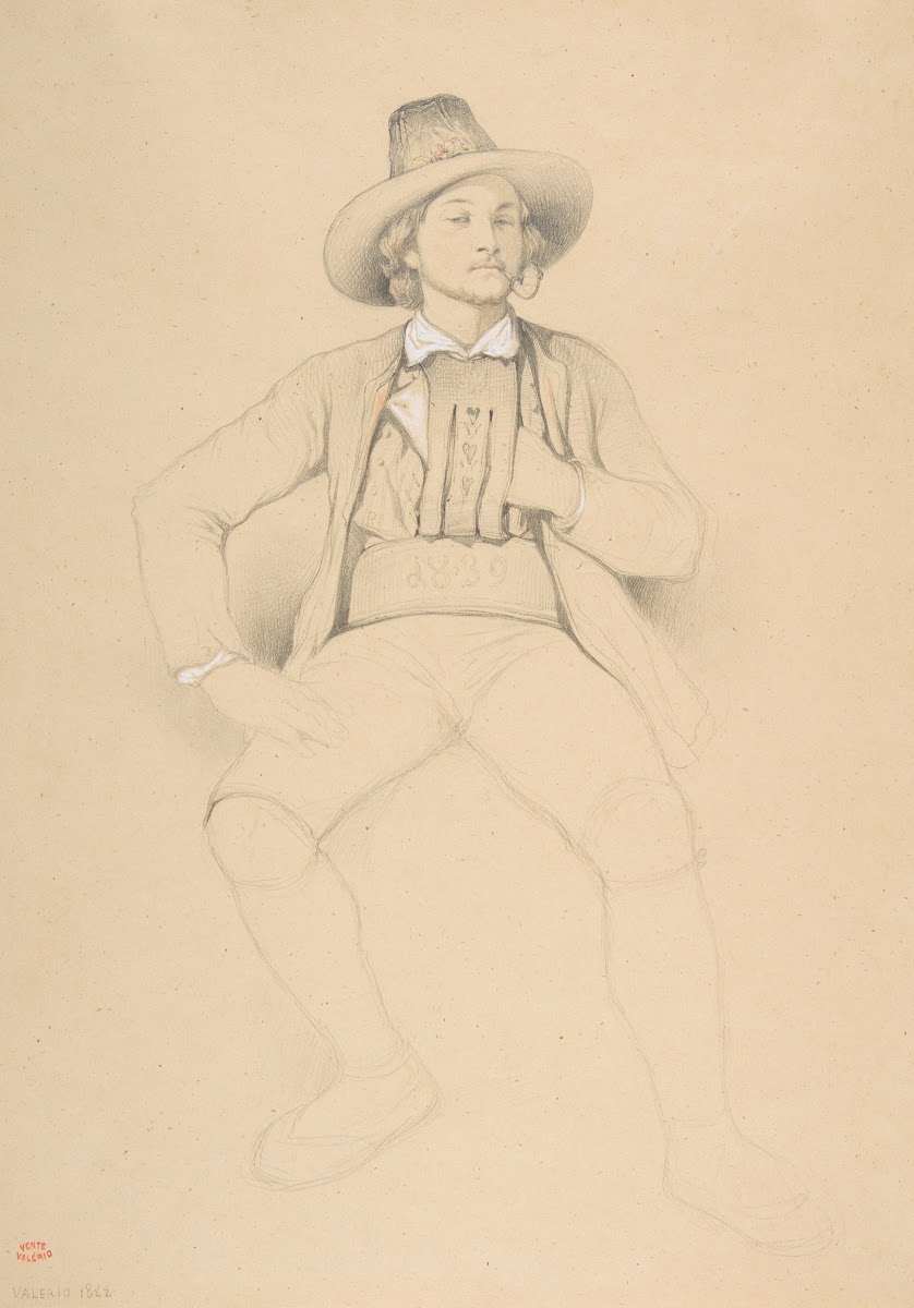 A Man in Tyrolean Costume Seated Smoking a Pipe 1842