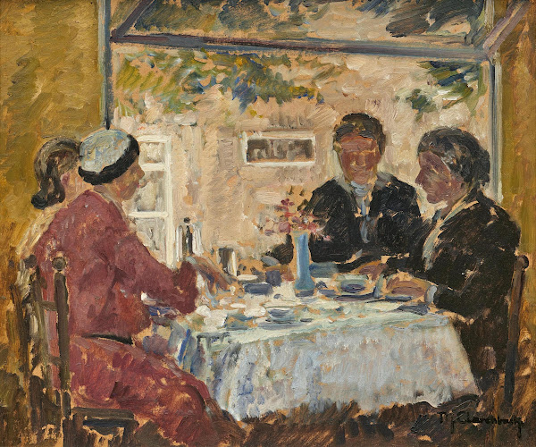 Family beneath a Pergola at a Coffee Table 20th century